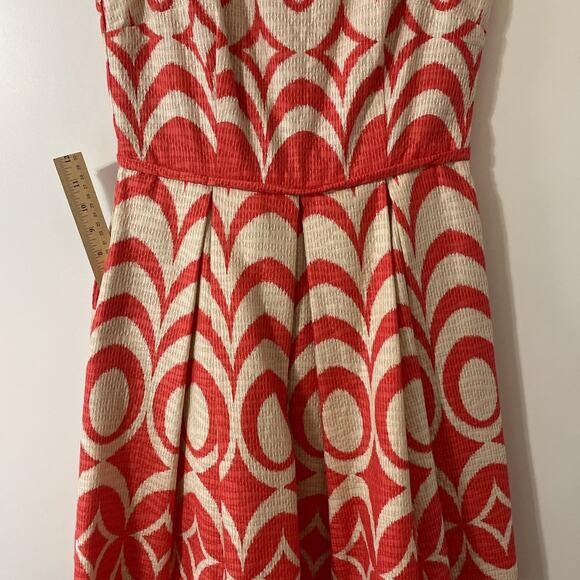 JUST TAYLOR Women's 6 Sleeveless Fit Flair DRESS Jacquard Fabric ORANGE Ivory - Picture 12 of 15